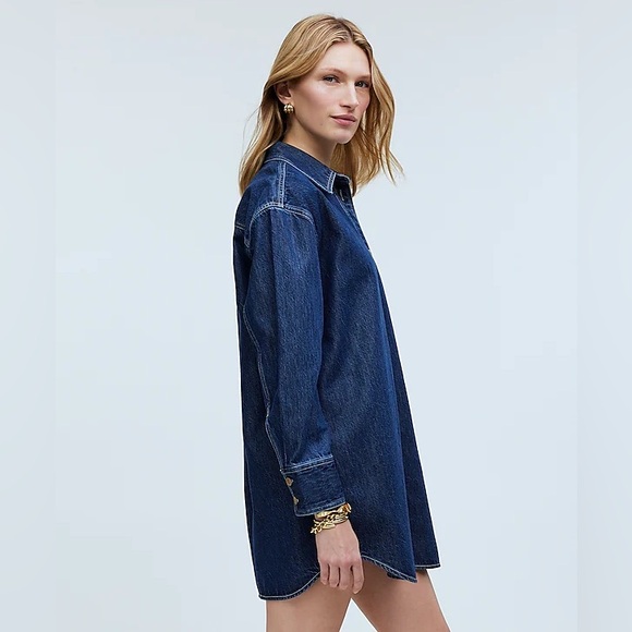 Madewell Denim Oversized Mini Shirtdress long sleeve  Size M NWT - Picture 4 of 10